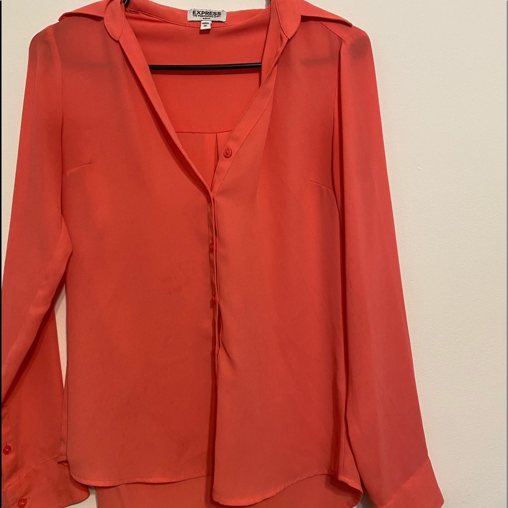 Coral Button Up Long Sleeve